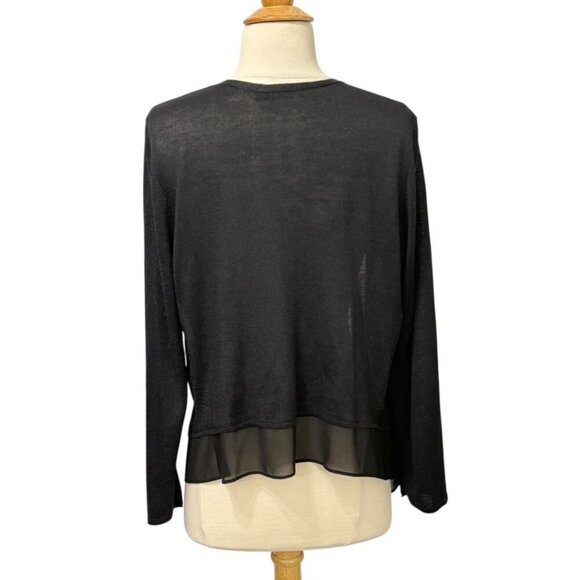 Nic+Zoe Silk Blend Open Cardigan Black Sheer Hem Long Sleeve Classic Soft Size L - Picture 3 of 7